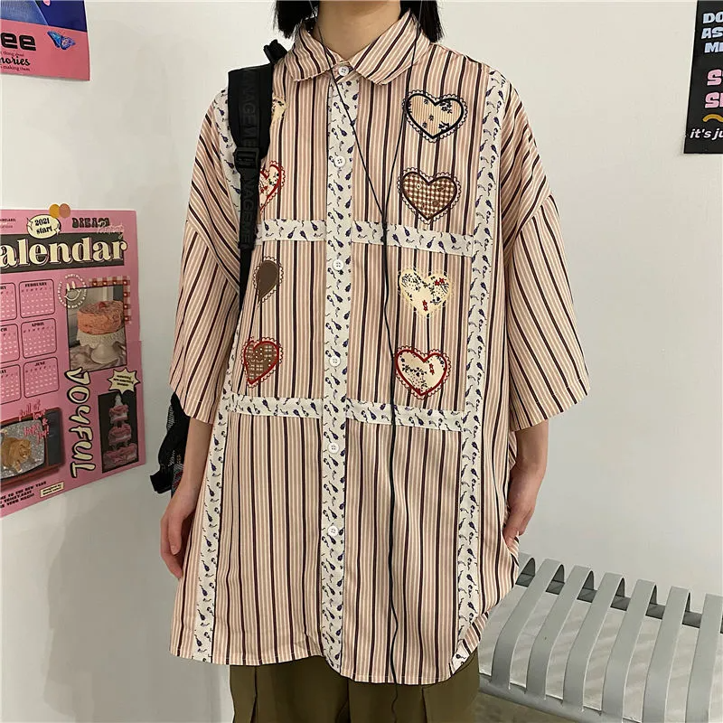 INS大人气 ストライプ 韓国ファッション半袖シャツ