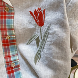 フレンチレトロスタイル チューリップ刺繍 半袖シャツ