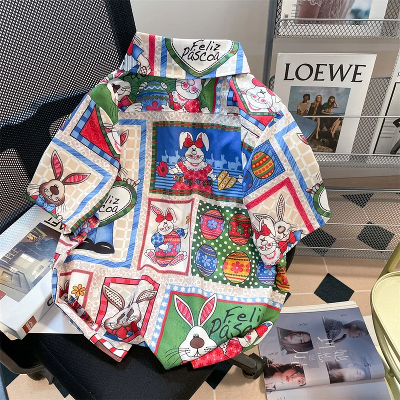 ユニークなデザイン レトロ 欧米風 うさぎ 半袖シャツ