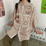 INS大人气 ストライプ 韓国ファッション半袖シャツ