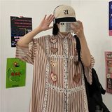 INS大人气 ストライプ 韓国ファッション半袖シャツ